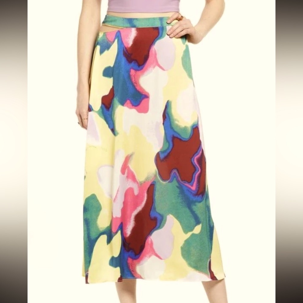 Open Edit Cutout Waist Midi Skirt in Yellow Color Fusion. From Nordstrom